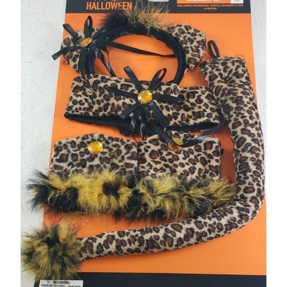 Halloween Cat Accessories Cheetah Leopard Cosplay Headband Choker Tail Cuffs NEW - Picture 5 of 7